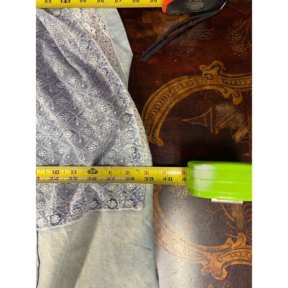 Oli & Hali Blue Patchwork Lace Oversized Button Down Shirt Boho Cottage Chic S/M - Picture 10 of 13